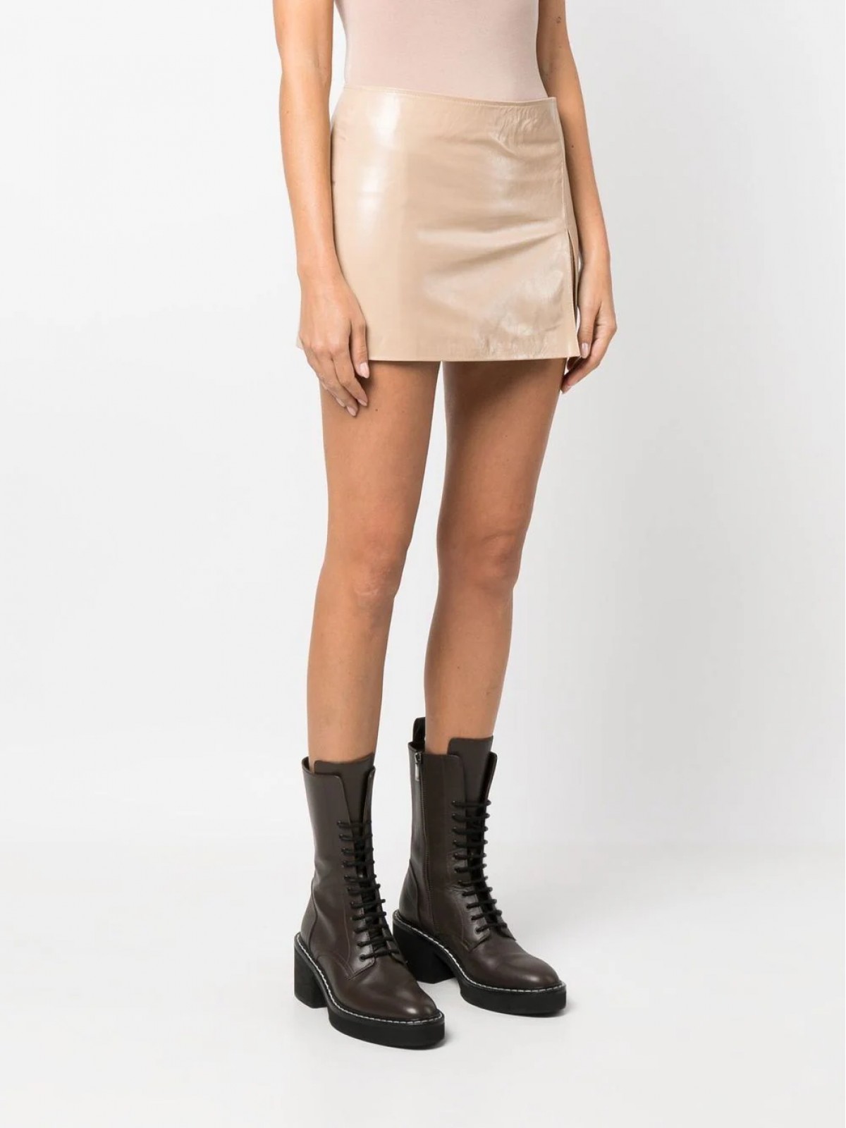 SIDE-SLIT MINI LEATHER SKIRT