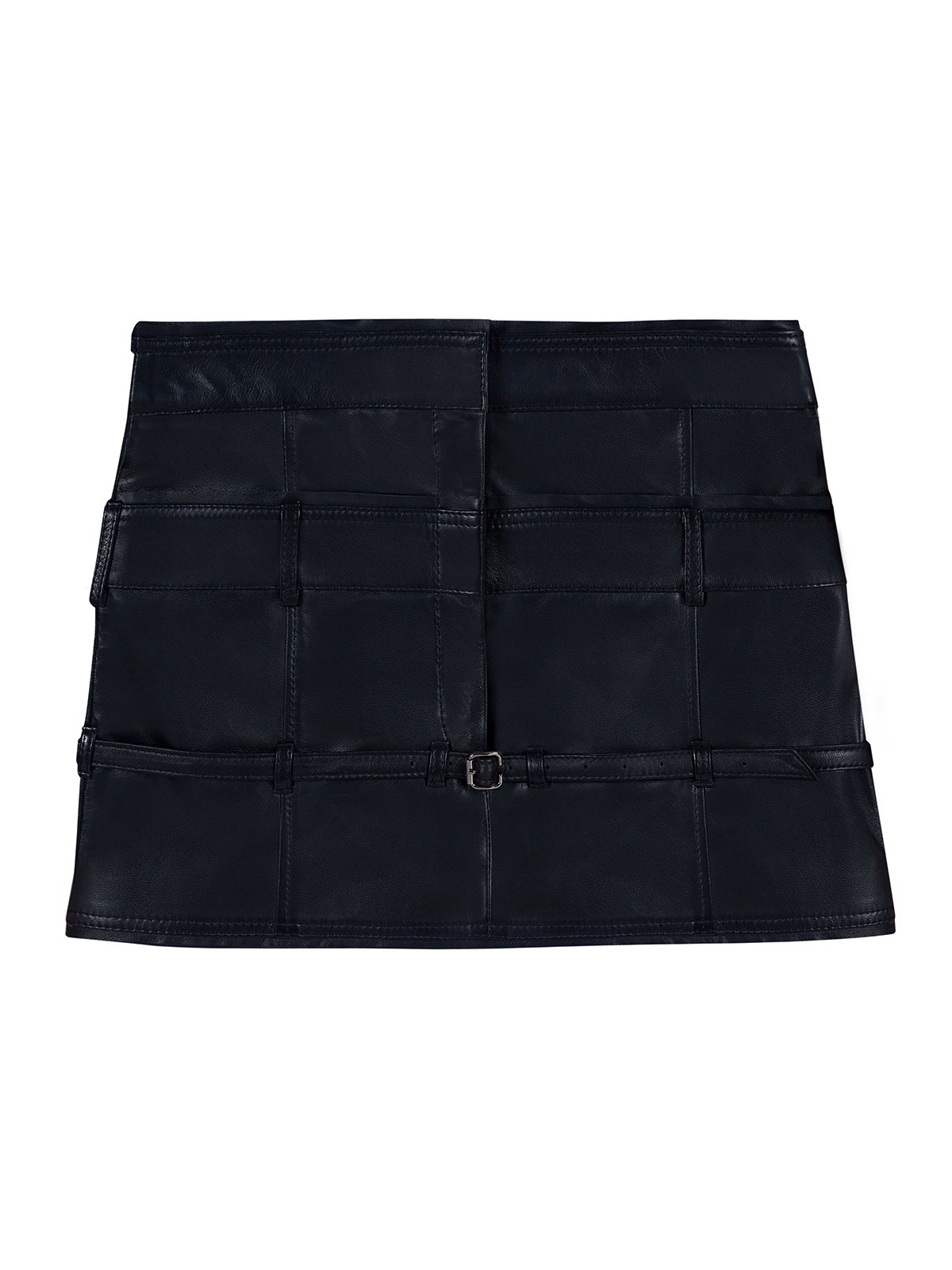 Belted leather mini skirt