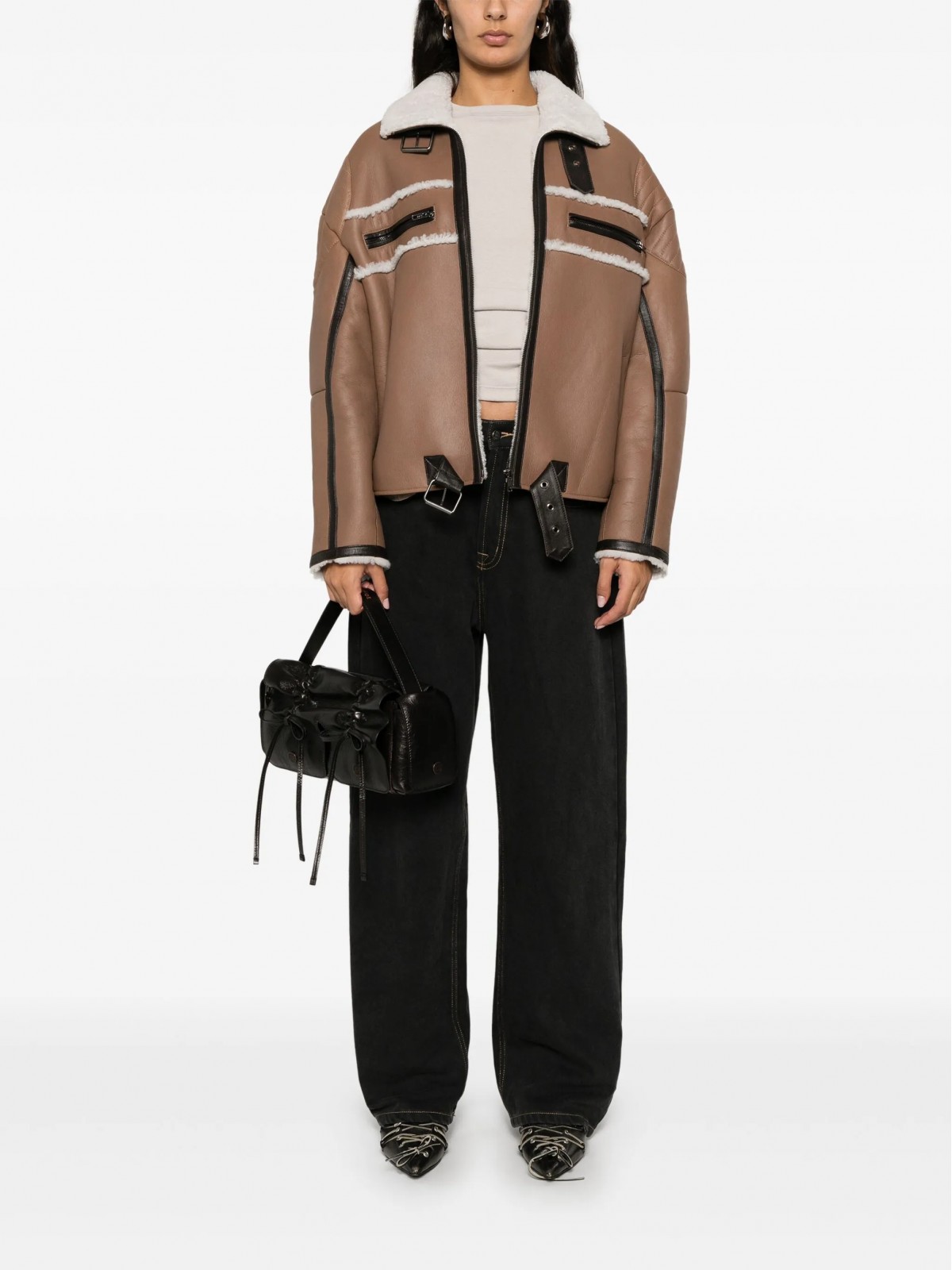 SHEARLING DETAIL LEATHER JACKET