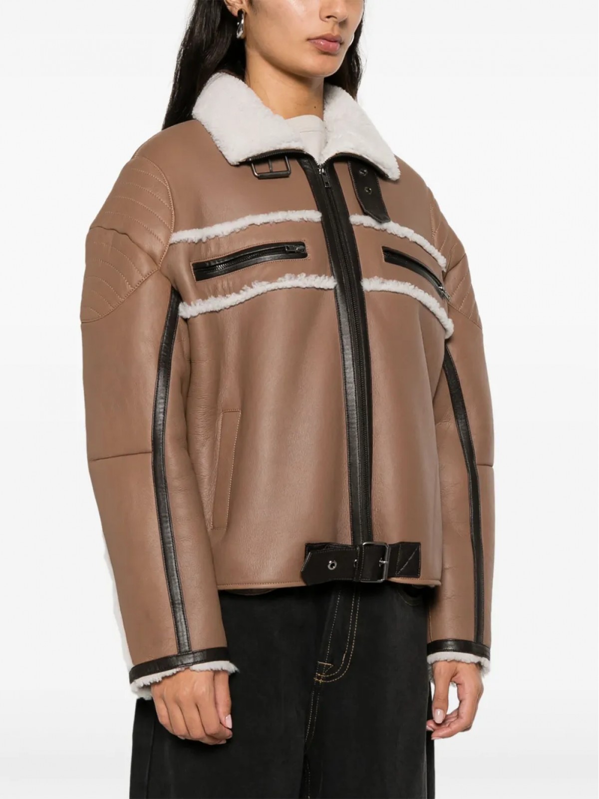 SHEARLING DETAIL LEATHER JACKET