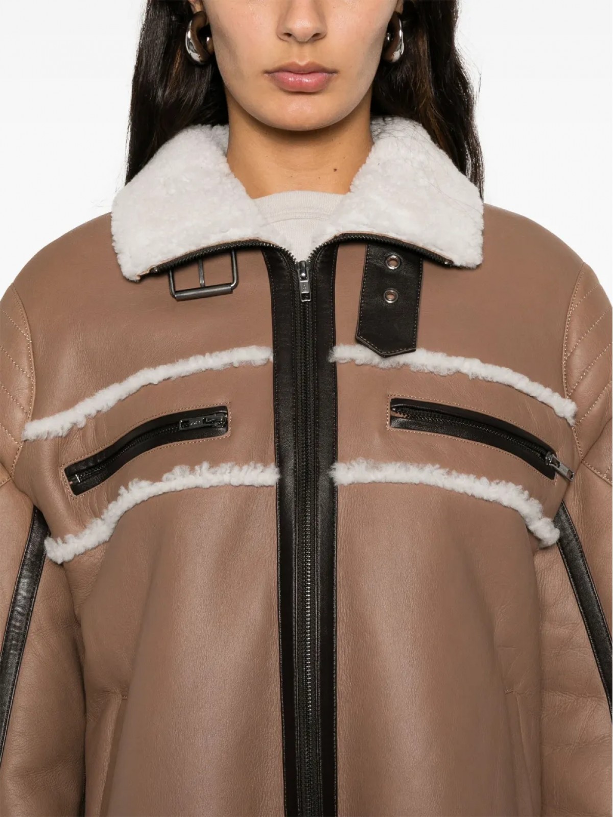 SHEARLING DETAIL LEATHER JACKET
