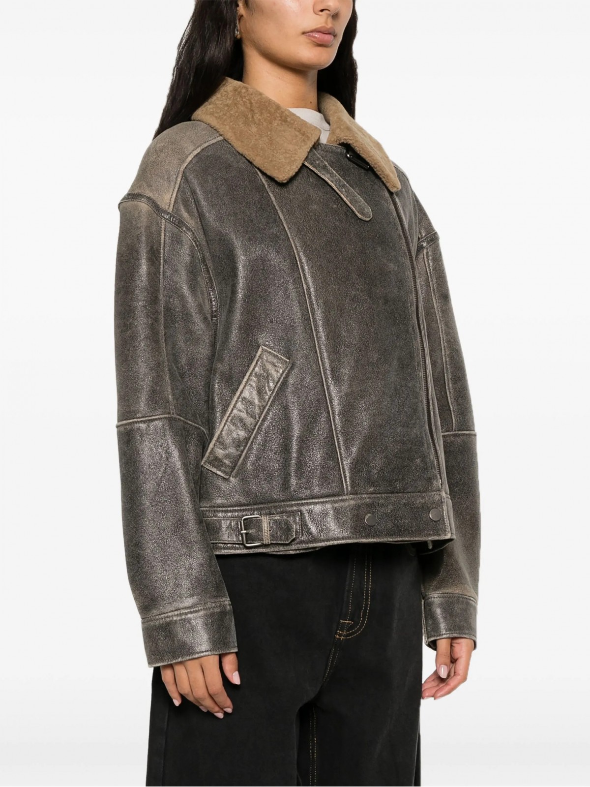 Shearling-collar leather jacket 