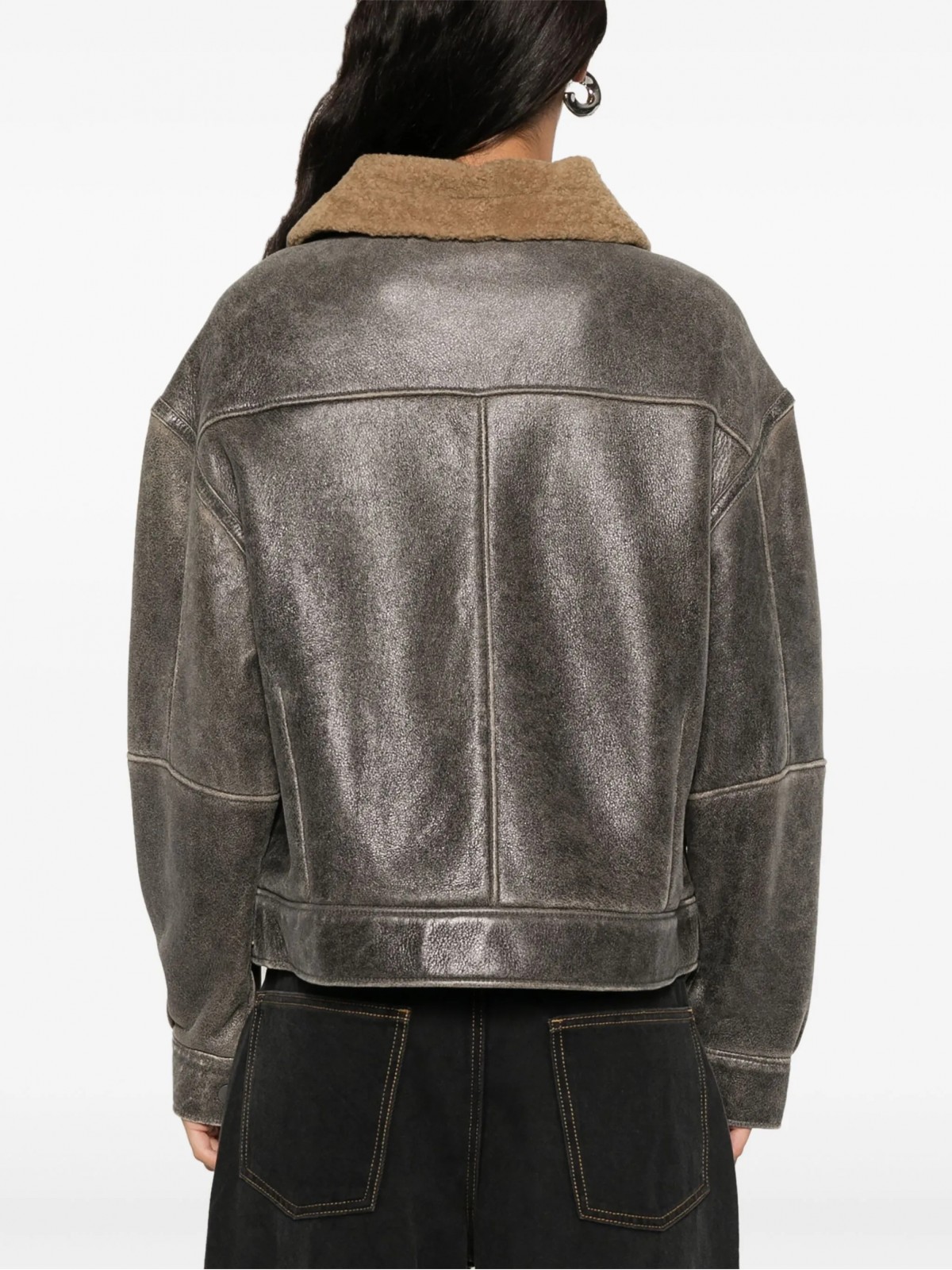 Shearling-collar leather jacket 