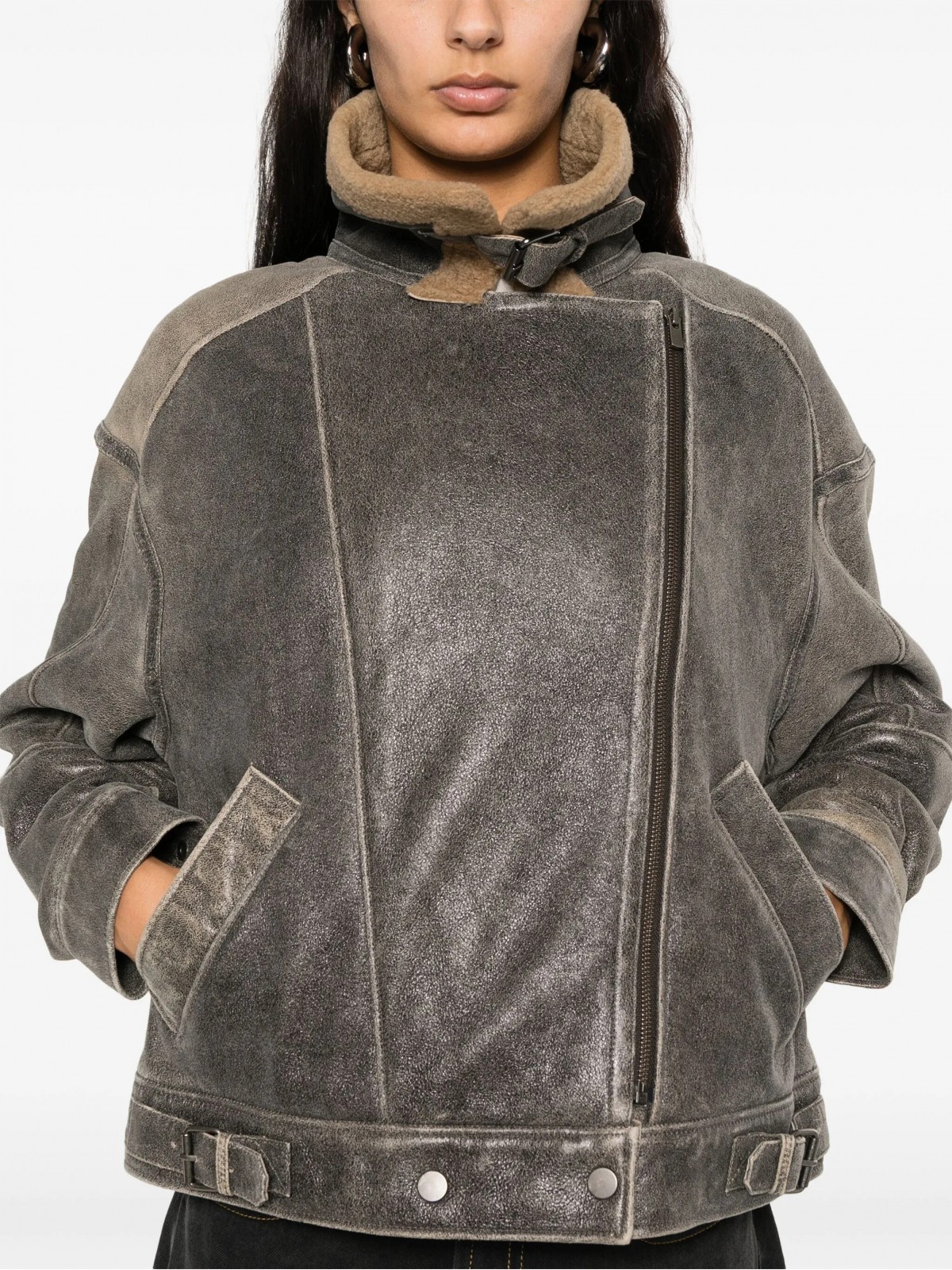 Shearling-collar leather jacket 