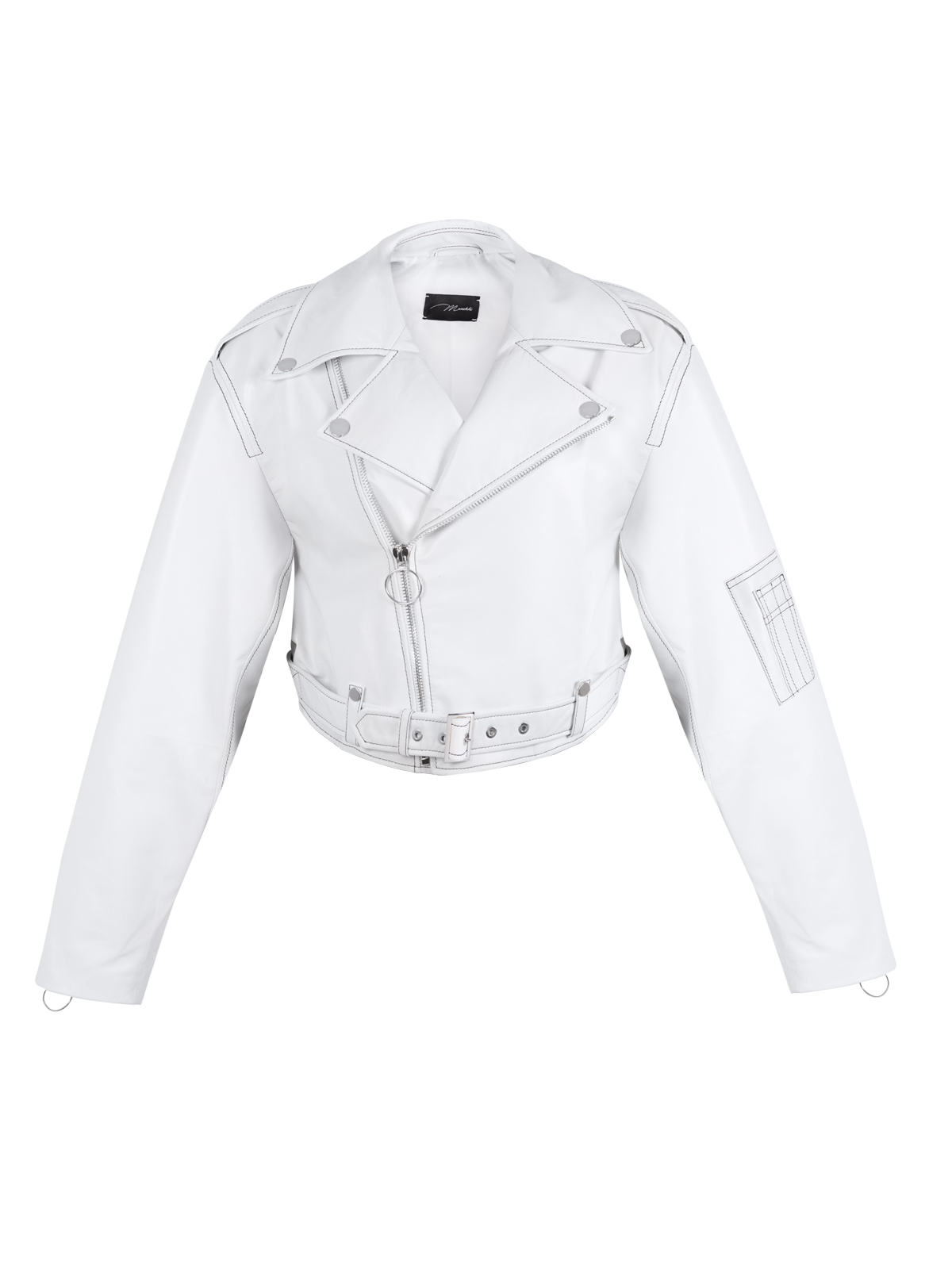 cropped white leather jacket